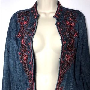 Chicos Jewel Denim Jean Jacket, Sz 0